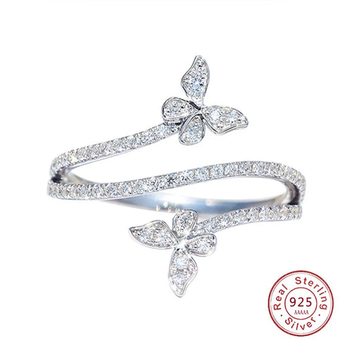 Fashion Double Butterfly Ring for Women 925 Sterling Silver Clear Zircon Diamond Wedding Engagement Ring Gift Jewelry Wholesale