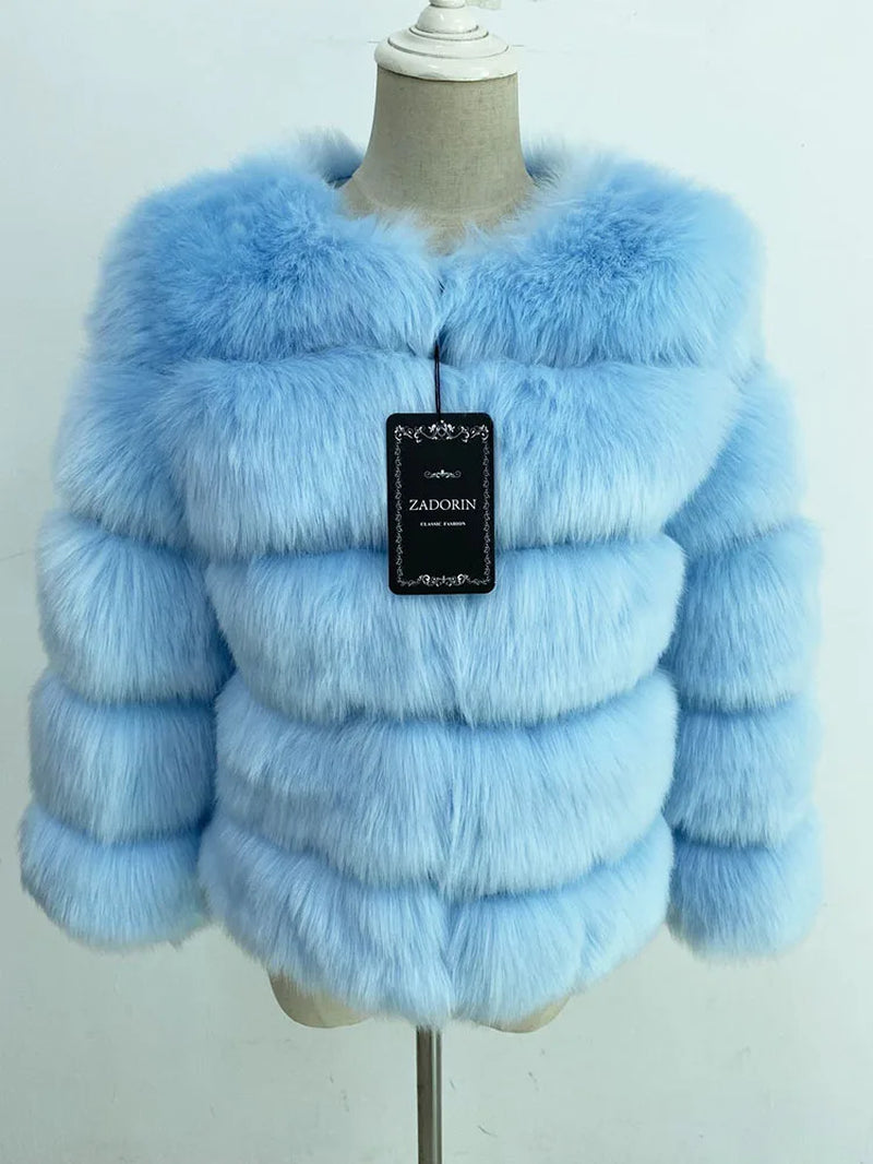 Long Sleeve Faux Fox Fur Coat Women Winter Fashion Thick Warm Fur Coats Outerwear Fake Fur Jacket Woman Clothing