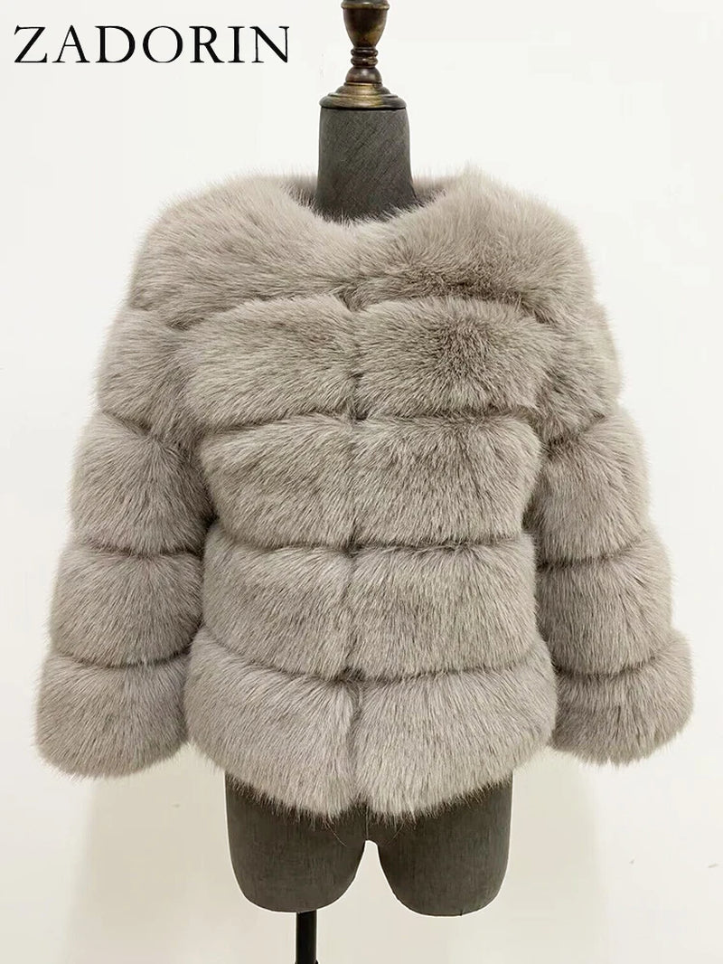 Long Sleeve Faux Fox Fur Coat Women Winter Fashion Thick Warm Fur Coats Outerwear Fake Fur Jacket Woman Clothing