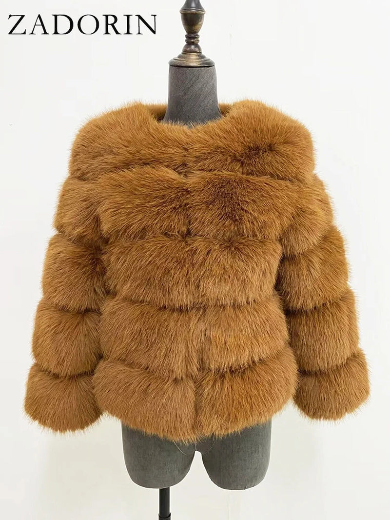 Long Sleeve Faux Fox Fur Coat Women Winter Fashion Thick Warm Fur Coats Outerwear Fake Fur Jacket Woman Clothing