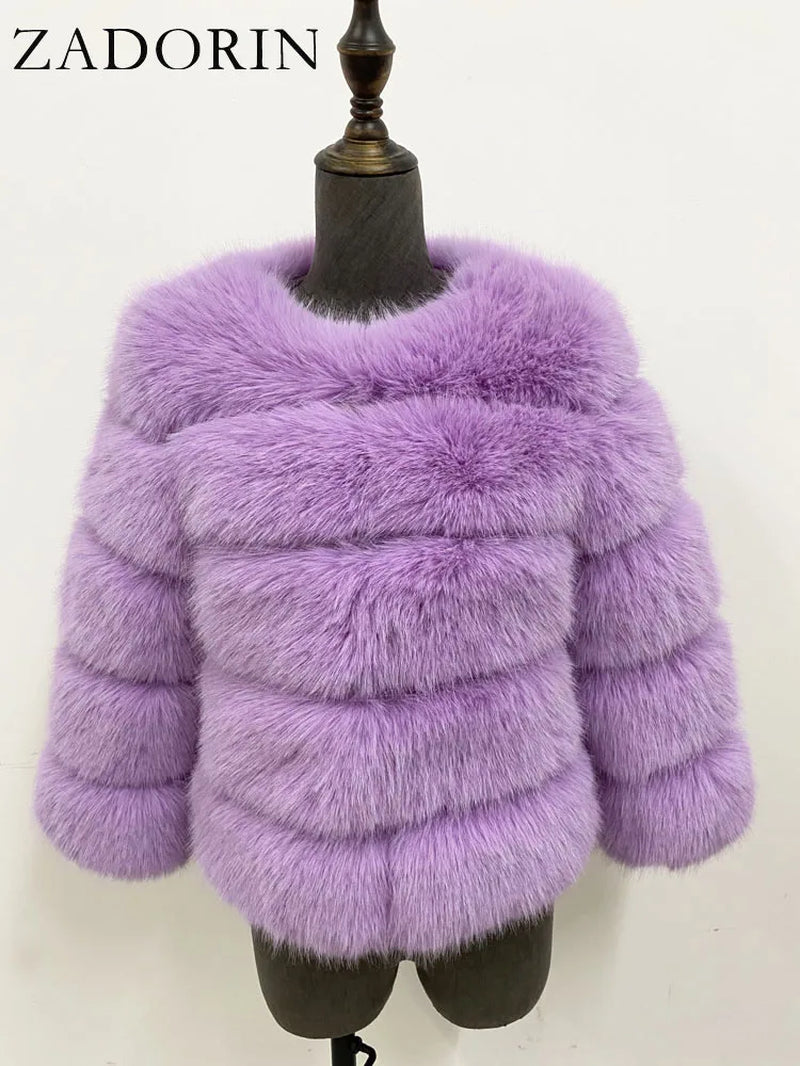 Long Sleeve Faux Fox Fur Coat Women Winter Fashion Thick Warm Fur Coats Outerwear Fake Fur Jacket Woman Clothing