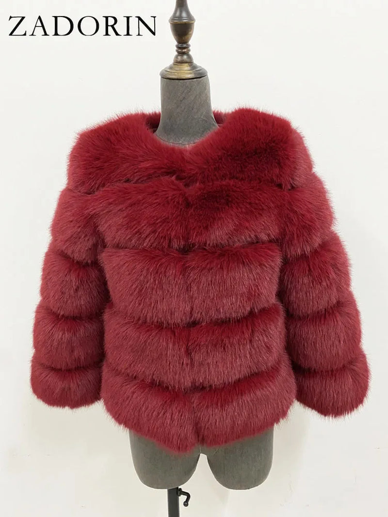 Long Sleeve Faux Fox Fur Coat Women Winter Fashion Thick Warm Fur Coats Outerwear Fake Fur Jacket Woman Clothing