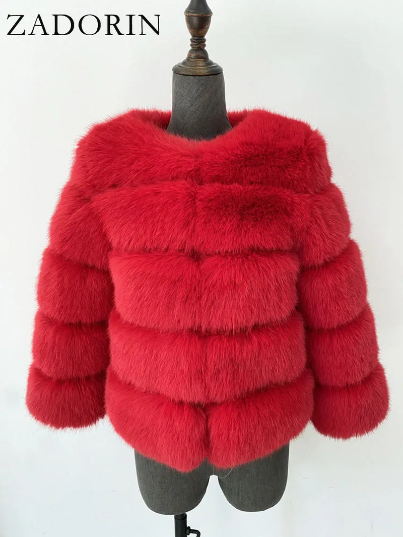 Long Sleeve Faux Fox Fur Coat Women Winter Fashion Thick Warm Fur Coats Outerwear Fake Fur Jacket Woman Clothing