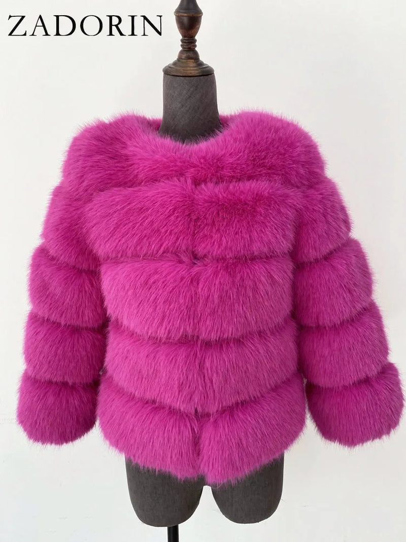 Long Sleeve Faux Fox Fur Coat Women Winter Fashion Thick Warm Fur Coats Outerwear Fake Fur Jacket Woman Clothing
