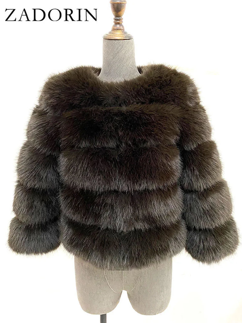 Long Sleeve Faux Fox Fur Coat Women Winter Fashion Thick Warm Fur Coats Outerwear Fake Fur Jacket Woman Clothing