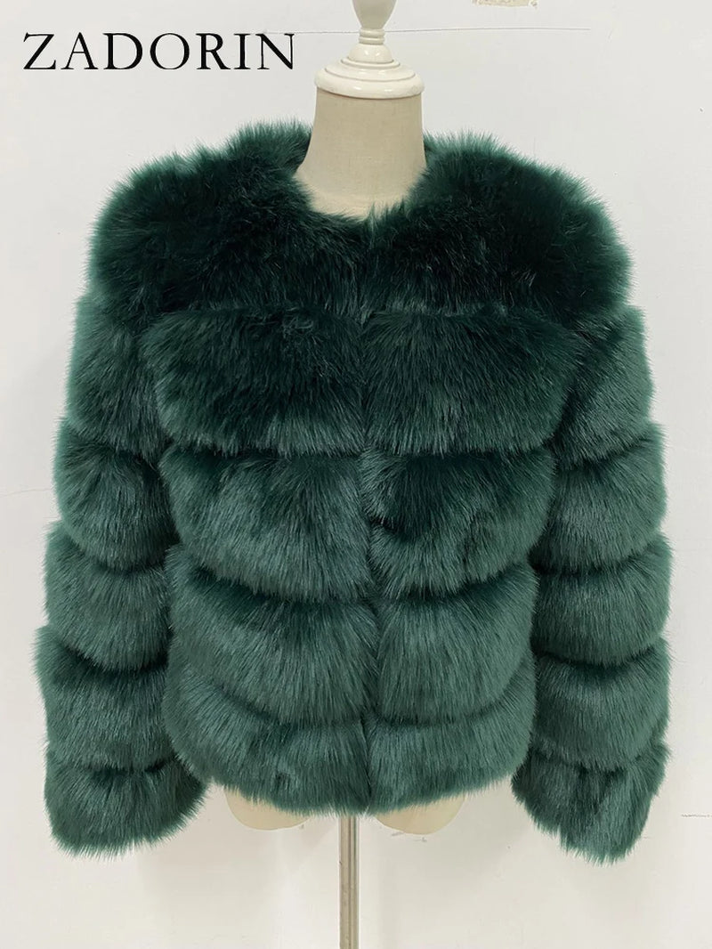 Long Sleeve Faux Fox Fur Coat Women Winter Fashion Thick Warm Fur Coats Outerwear Fake Fur Jacket Woman Clothing