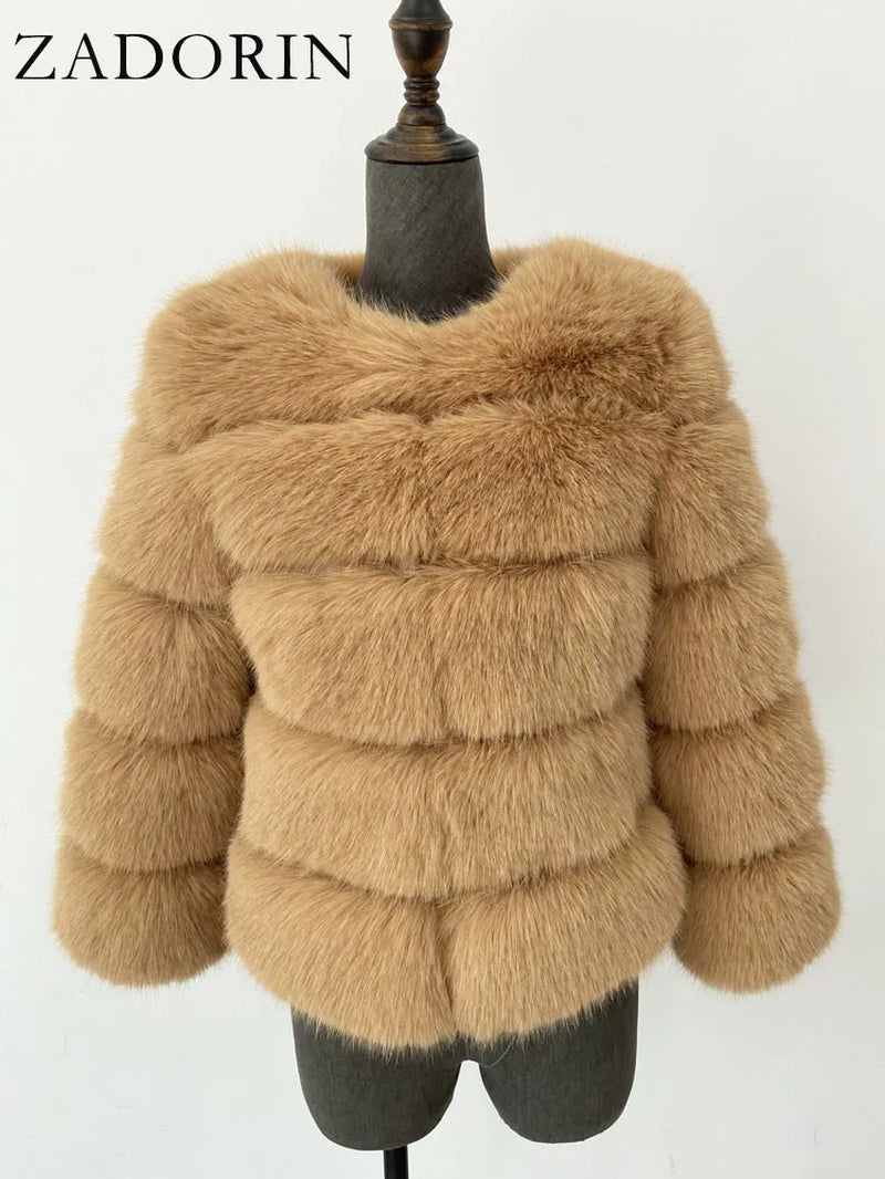Long Sleeve Faux Fox Fur Coat Women Winter Fashion Thick Warm Fur Coats Outerwear Fake Fur Jacket Woman Clothing