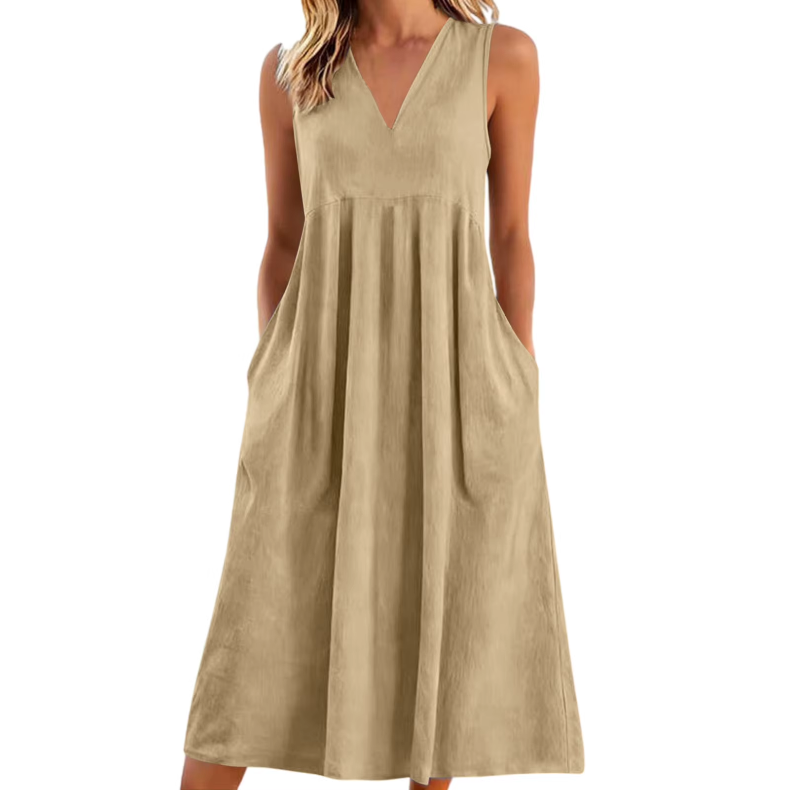 Women's Sleeveless Linen V-Neck Maxi Dress
