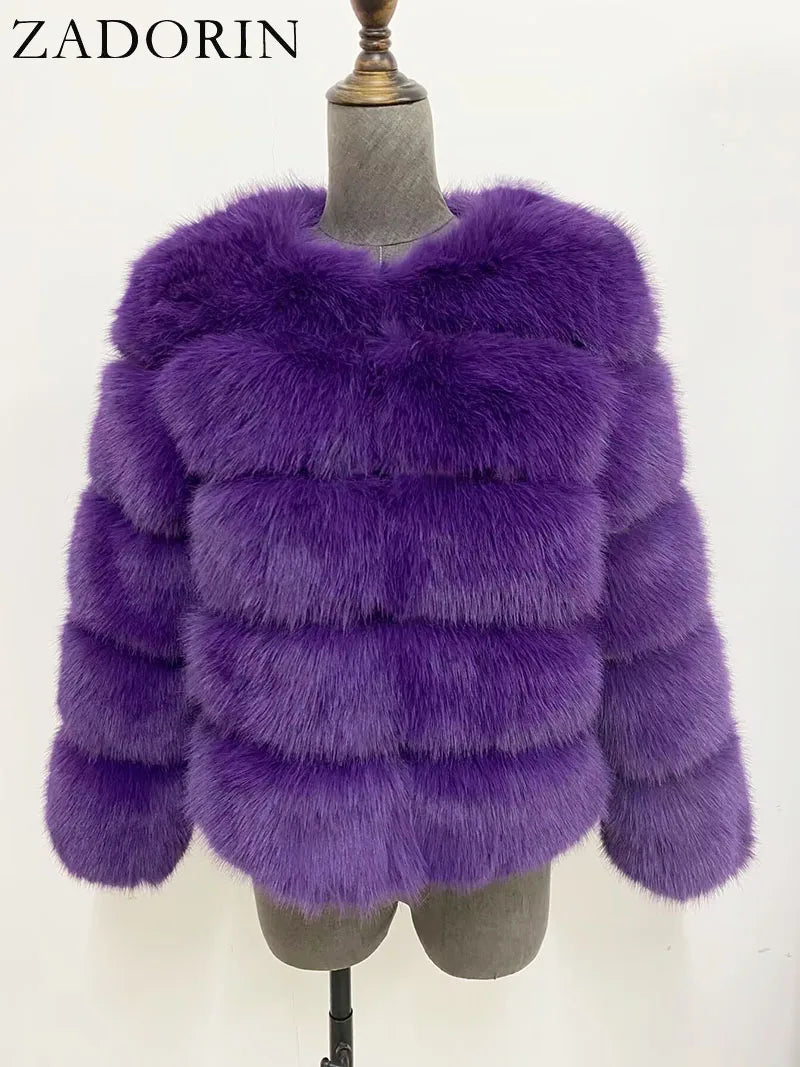 Long Sleeve Faux Fox Fur Coat Women Winter Fashion Thick Warm Fur Coats Outerwear Fake Fur Jacket Woman Clothing